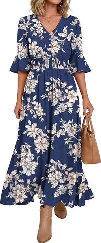 ANRABESS Womens Maxi Dress 2026 Summer Boho Ruffle Sleeve V Neck A Line Elastic Waist Flowy Wedding Guest Party Long Dresses in Saudi Arabia