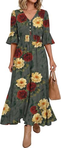ANRABESS Womens Maxi Dress 2026 Summer Boho Ruffle Sleeve V Neck A Line Elastic Waist Flowy Wedding Guest Party Long Dresses in Saudi Arabia