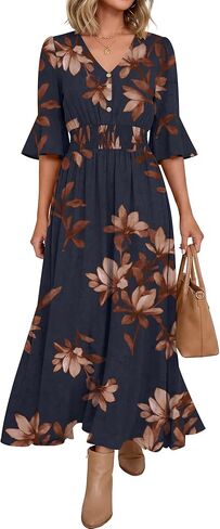 ANRABESS Womens Maxi Dress 2026 Summer Boho Ruffle Sleeve V Neck A Line Elastic Waist Flowy Wedding Guest Party Long Dresses in Saudi Arabia