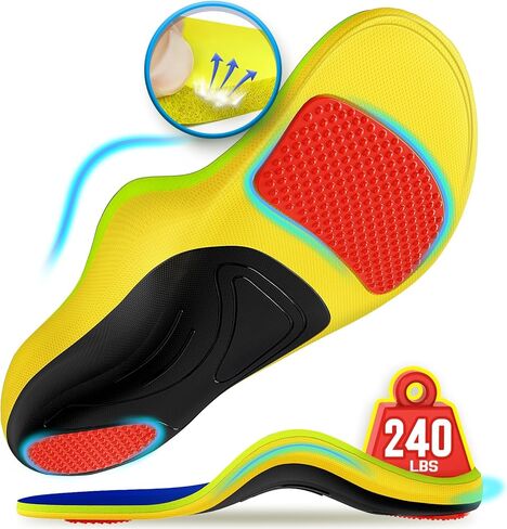 240+lbs Plantar Fasciitis Relief Insoles Men Women, 100% Memory Foam Comfort Shoe Insoles for Pain Relief, Heavy Duty High Arch Support Inserts for Flat Feet, Work Boot Orthotic Insoles Absorb Shock in Kuwait