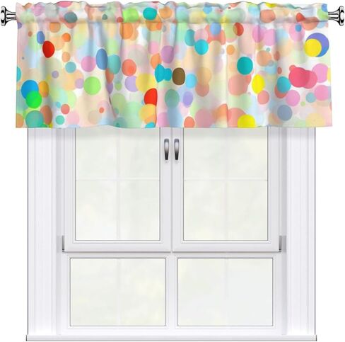 Short Rod Pocket Curtain Valance,Bright and Colorful Dots Window Treatment Decor Curtains for Kitchen Living Room, Bedroom, 1 Panel, 54" W x 18" L in Saudi Arabia