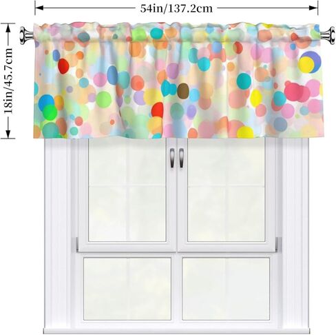 Short Rod Pocket Curtain Valance,Bright and Colorful Dots Window Treatment Decor Curtains for Kitchen Living Room, Bedroom, 1 Panel, 54" W x 18" L in Saudi Arabia
