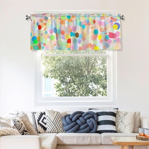 Short Rod Pocket Curtain Valance,Bright and Colorful Dots Window Treatment Decor Curtains for Kitchen Living Room, Bedroom, 1 Panel, 54" W x 18" L in Saudi Arabia
