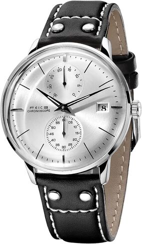 FEICE Men's Automatic Watch Mechanical Watch Stainless Steel Leather Band Watches Analog Curved Mirror Brushed Finish Casual Dress Watches for Men #FM212 (White) in Kuwait