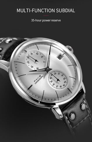 FEICE Men's Automatic Watch Mechanical Watch Stainless Steel Leather Band Watches Analog Curved Mirror Brushed Finish Casual Dress Watches for Men #FM212 (White) in Kuwait