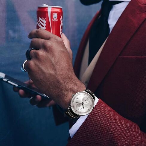 FEICE Men's Automatic Watch Mechanical Watch Stainless Steel Leather Band Watches Analog Curved Mirror Brushed Finish Casual Dress Watches for Men #FM212 (White) in Kuwait