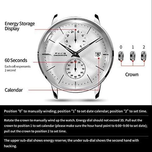 FEICE Men's Automatic Watch Mechanical Watch Stainless Steel Leather Band Watches Analog Curved Mirror Brushed Finish Casual Dress Watches for Men #FM212 (White) in Kuwait