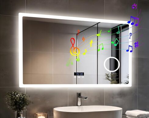 LUVODI Bathroom Mirror LED Lighted: 40x24 inch Rectangle Makeup Vanity with Bluetooth Speaker, Time Display, Magnifier, Anti-Fog, Memory Function, 3 Color Temperature in Saudi Arabia