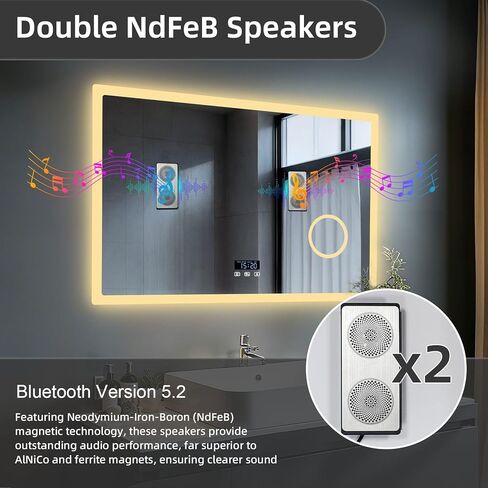 LUVODI Bathroom Mirror LED Lighted: 40x24 inch Rectangle Makeup Vanity with Bluetooth Speaker, Time Display, Magnifier, Anti-Fog, Memory Function, 3 Color Temperature in Saudi Arabia