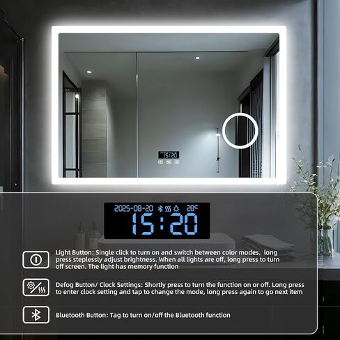 LUVODI Bathroom Mirror LED Lighted: 40x24 inch Rectangle Makeup Vanity with Bluetooth Speaker, Time Display, Magnifier, Anti-Fog, Memory Function, 3 Color Temperature in Saudi Arabia