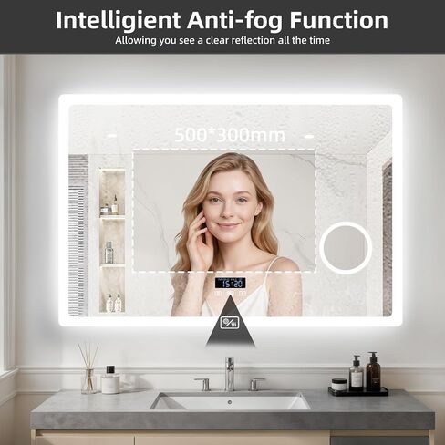 LUVODI Bathroom Mirror LED Lighted: 40x24 inch Rectangle Makeup Vanity with Bluetooth Speaker, Time Display, Magnifier, Anti-Fog, Memory Function, 3 Color Temperature in Saudi Arabia