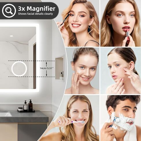 LUVODI Bathroom Mirror LED Lighted: 40x24 inch Rectangle Makeup Vanity with Bluetooth Speaker, Time Display, Magnifier, Anti-Fog, Memory Function, 3 Color Temperature in Saudi Arabia