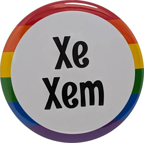 Neopronoun pin: Xe Xem - highly visible pinback button with rainbow border - single large 2.25 inch button in Kuwait
