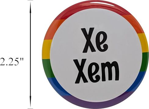 Neopronoun pin: Xe Xem - highly visible pinback button with rainbow border - single large 2.25 inch button in Kuwait