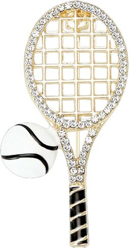 Rhinestone Tennis Racket Brooch Pins for Women Men Funny Enamel Sports Ball Racquets Chic Crystal CZ Lapel Pins for Game Day Sport Player Lovers Dress Suit Bag Clothing Trendy Jewelry Accessories in Saudi Arabia