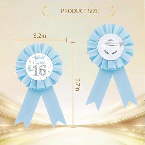 Sweet 16 Tinplate Badge Pin, Blue Rosette 16th Birthday Button Pin, Blue Crown Sweet Sixteen Award Ribbon Brooch for Birthday Party Supplies in Saudi Arabia