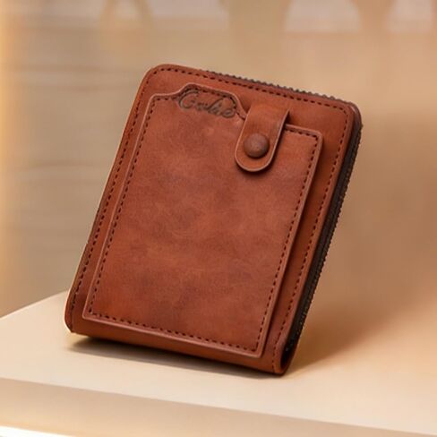 Men's Zipper Short Leather Wallet, Soft Touch Casual Zipper Wallet (Light Taupe) in Saudi Arabia