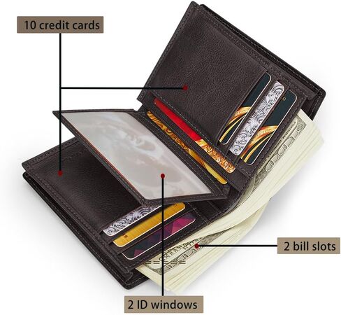 محافظ VANNANBA للرجال من الجلد الطبيعي بمحفظة RFID ثنائية الطي وحامل بطاقات الائتمان مع نافذة لبطاقة الهوية in Saudi Arabia