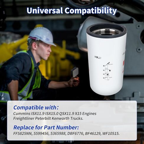 فلتر الوقود FF5825NN متوافق مع محركات C ummins ISX11.9، ISX15.0، QSX11.9، X15، بطانة الشحن بيتر بيلت كين وورث يستبدل شاحنات FF5825NN، 5599456، 5365988، DBF6776، BF46129، WF10515، 3 عبوات in Kuwait