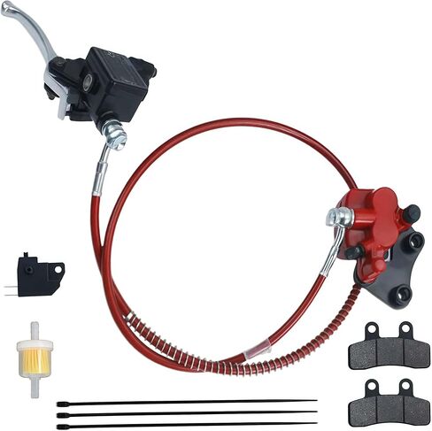 Front Disc Hydraulic Brake Master Cylinder Caliper Assembly and Brake Pads for Chinese 50cc 70cc 90cc 110cc 125cc Dirt Pit Bike Taotao Coolster SDG 107 Thumpstar Pitster Pro DHZ (Red) in Saudi Arabia
