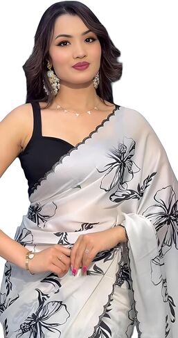 ساري MAHEK مستوحى من ملابس حفلات بوليوود مطبوع عليه قطع ماسية على الحواف in Kuwait