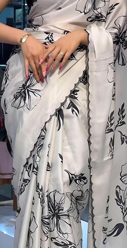 ساري MAHEK مستوحى من ملابس حفلات بوليوود مطبوع عليه قطع ماسية على الحواف in Kuwait