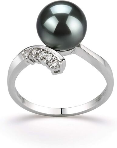 Grace Black 8-9mm AAA Quality Tahitian 14K White Gold Cultured Pearl Ring For Women in Saudi Arabia