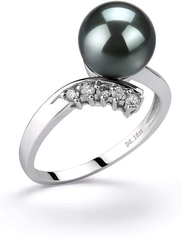 Grace Black 8-9mm AAA Quality Tahitian 14K White Gold Cultured Pearl Ring For Women in Saudi Arabia