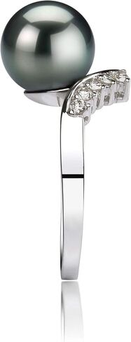 Grace Black 8-9mm AAA Quality Tahitian 14K White Gold Cultured Pearl Ring For Women in Saudi Arabia