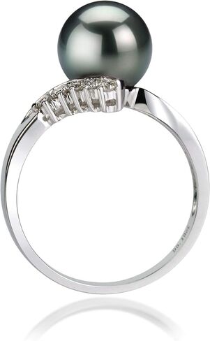 Grace Black 8-9mm AAA Quality Tahitian 14K White Gold Cultured Pearl Ring For Women in Saudi Arabia