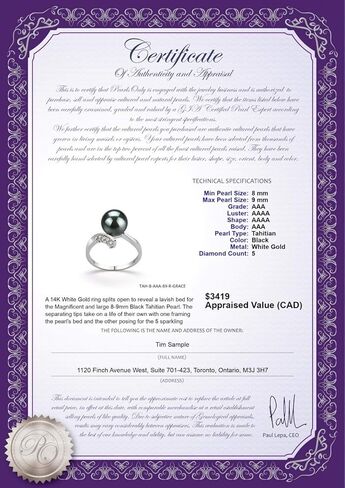 Grace Black 8-9mm AAA Quality Tahitian 14K White Gold Cultured Pearl Ring For Women in Saudi Arabia
