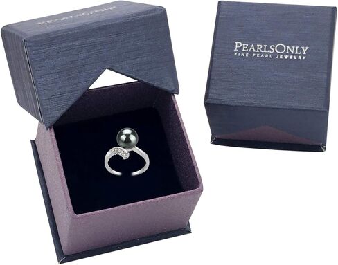 Grace Black 8-9mm AAA Quality Tahitian 14K White Gold Cultured Pearl Ring For Women in Saudi Arabia