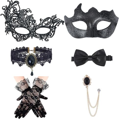 6 قطع قناع تنكر للزوجين القوطي، قناع تنكر البندقية للنساء والرجال كرنفال الهالوين in Kuwait