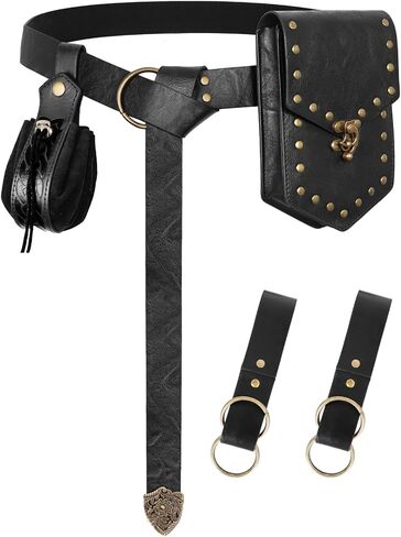 5PCS Renaissance Pirate Belt Set - Viking Metal Belt with Pouch, Coin Purse & Skirt Clips for Ren Faire &LARP in Kuwait