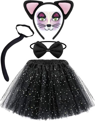 مجموعة زي القطة السوداء من Dolkoic، عصابة رأس على شكل آذان القطط، مطرزة بالترتر للنساء، أسبوع الكتاب، الهالوين التنكرية in Kuwait