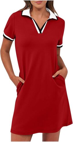 Womens Golf Dress Short Sleeve Tennis Dress Casual Summer Mini Dress Loose Fit Atheltic Dress with Pockets Workwear in Saudi Arabia
