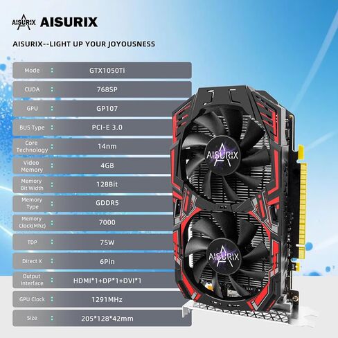 GTX 1050 Ti 4G Graphics Card, 128 Bit GDDR5 PCI Express 3.0 Graphics Card, DVI VGA HDMI Graphics Card with Twin Freeze Fans Gaming GPU (1050 TI) in Kuwait