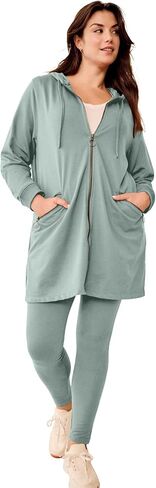 ellos Women's Plus Size Zip-Front Hoodie With Zip Pockets French Terry Long Oversized Jacket in Saudi Arabia