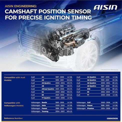 AISIN CMSVG-00026 Engine Camshaft Position Sensor - Compatible with Volkswagen Passat 98-05, Jetta 00-05, Golf 00-06, Beetle 99-05, Audi A4 Quattro 97-05, A6 99-01, TT Quattro 00-06 - 1.8L 2.8L in Saudi Arabia