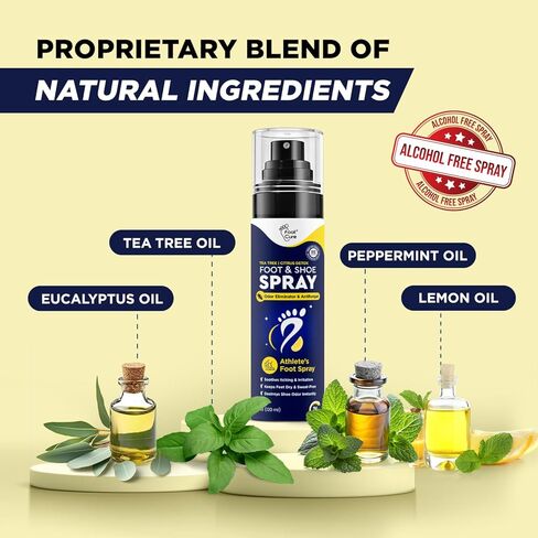 بخاخ مزيل الروائح الكريهة للأحذية من فوت كيور - مزيل الروائح الكريهة للأحذية من شجرة الشاي والحمضيات للأقدام ذات الرائحة الكريهة، مزيل رائحة القدم للرياضيين والتحكم في العرق | يزيل الروائح ويتحكم فيها ويمنعها - 120 مل صنع في الولايات المتحدة الأمريكية in Kuwait