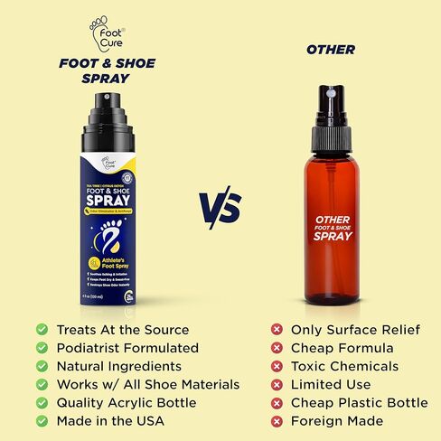 بخاخ مزيل الروائح الكريهة للأحذية من فوت كيور - مزيل الروائح الكريهة للأحذية من شجرة الشاي والحمضيات للأقدام ذات الرائحة الكريهة، مزيل رائحة القدم للرياضيين والتحكم في العرق | يزيل الروائح ويتحكم فيها ويمنعها - 120 مل صنع في الولايات المتحدة الأمريكية in Kuwait