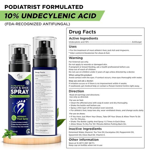 رذاذ رائحة القدم من شجرة الشاي - مزيل الروائح الكريهة للأحذية ذات الرائحة الكريهة من النعناع للأقدام ذات الرائحة الكريهة، مزيل رائحة القدم للرياضيين لا مزيد من الأحذية ذات الرائحة الكريهة أو الأقدام النتنة | يزيل الروائح ويتحكم فيها ويمنعها - 120 مل صنع ف in Kuwait