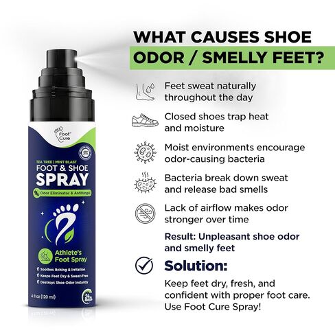 رذاذ رائحة القدم من شجرة الشاي - مزيل الروائح الكريهة للأحذية ذات الرائحة الكريهة من النعناع للأقدام ذات الرائحة الكريهة، مزيل رائحة القدم للرياضيين لا مزيد من الأحذية ذات الرائحة الكريهة أو الأقدام النتنة | يزيل الروائح ويتحكم فيها ويمنعها - 120 مل صنع ف in Kuwait