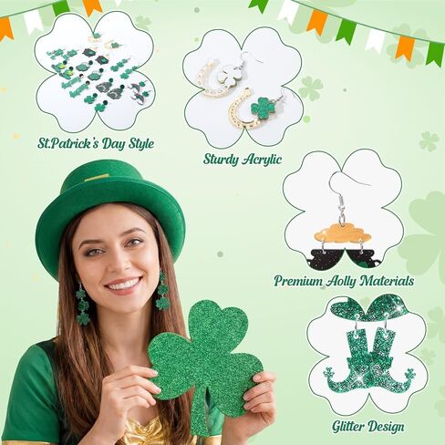 10 Pairs St. Patrick's Day Earrings for Women - Four Leaf Clover Shamrock Drop Earrings, Sparkly Glitter Green Acrylic Lucky Hat Lightweight Cute Irish St Patricks Day Accessories Gift Set in Saudi Arabia