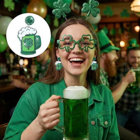 10 Pairs St. Patrick's Day Earrings for Women - Four Leaf Clover Shamrock Drop Earrings, Sparkly Glitter Green Acrylic Lucky Hat Lightweight Cute Irish St Patricks Day Accessories Gift Set in Saudi Arabia