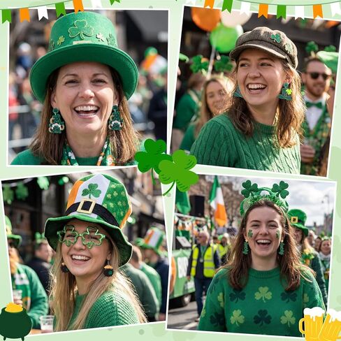 10 Pairs St. Patrick's Day Earrings for Women - Four Leaf Clover Shamrock Drop Earrings, Sparkly Glitter Green Acrylic Lucky Hat Lightweight Cute Irish St Patricks Day Accessories Gift Set in Saudi Arabia
