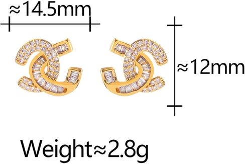 Golden Crystal Interlocking Stud Earrings, Cubic Zirconia, Hypoallergenic Alloy, Small Size, Trendy Design, Front and Back Style, Luxury Gift Jewelry for Women in Saudi Arabia