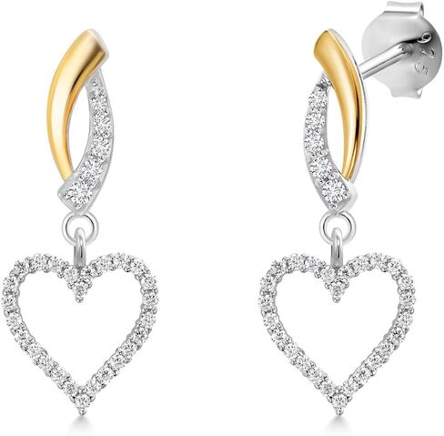 Gem Stone King 10K Yellow Gold and 925 Sterling Silver Lab Grown Diamond and White Moissanite Love Heart Charm Infinity Drop Dangle Earrings For Women in Saudi Arabia