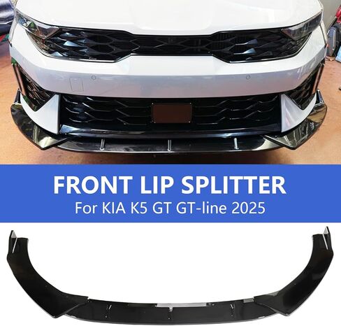 شفة ممتص الصدمات الأمامي باللون الأسود اللامع تناسب سيارة KIA K5 2020-2025، طقم سبويلر مقسم شفة المصد الأمامي باللون الأسود، 3 قطع in Kuwait