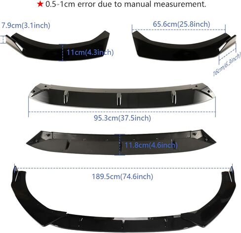 شفة ممتص الصدمات الأمامي باللون الأسود اللامع تناسب سيارة KIA K5 2020-2025، طقم سبويلر مقسم شفة المصد الأمامي باللون الأسود، 3 قطع in Kuwait